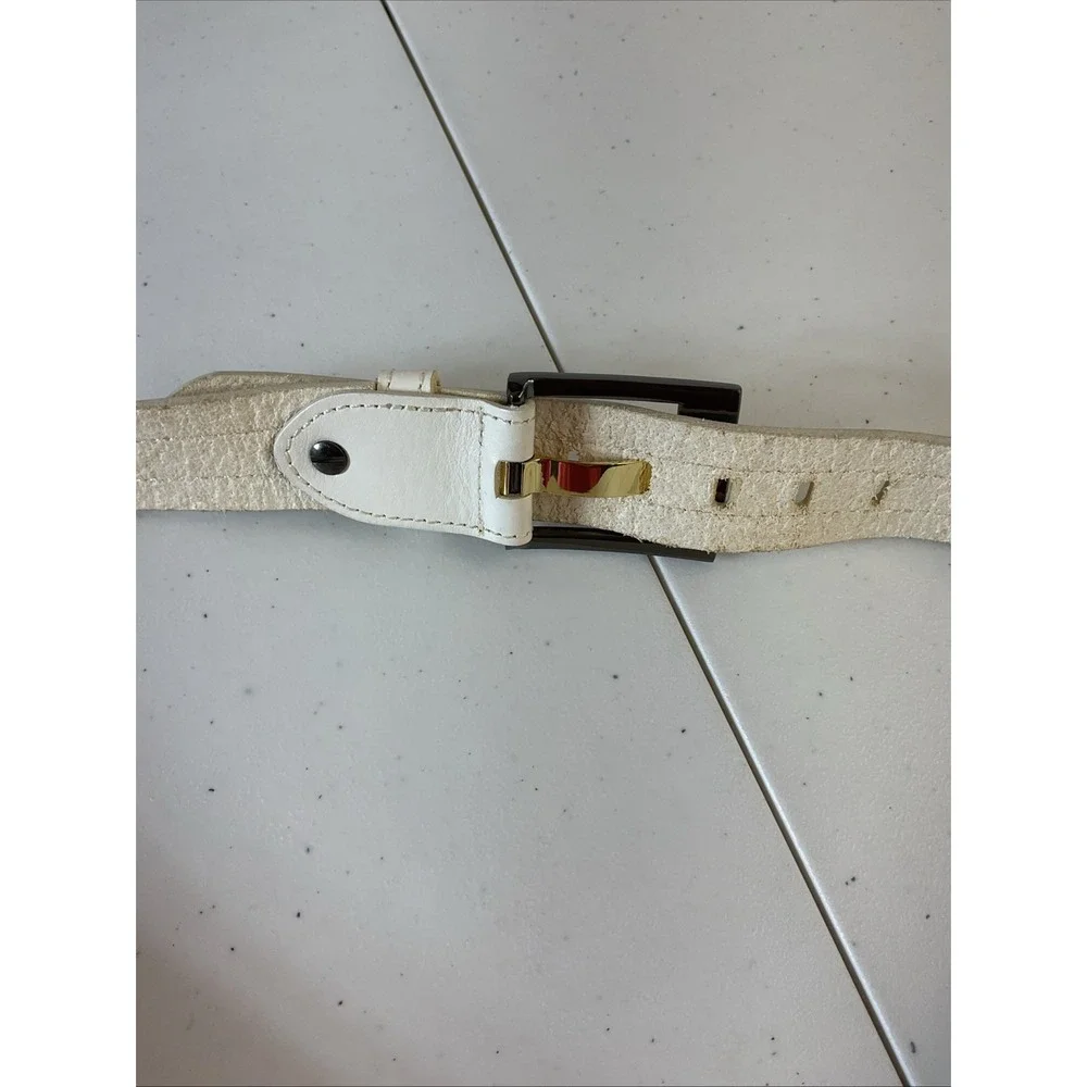 Emporio Armani White Belt 2 tone gold and silver‎ buckle logos